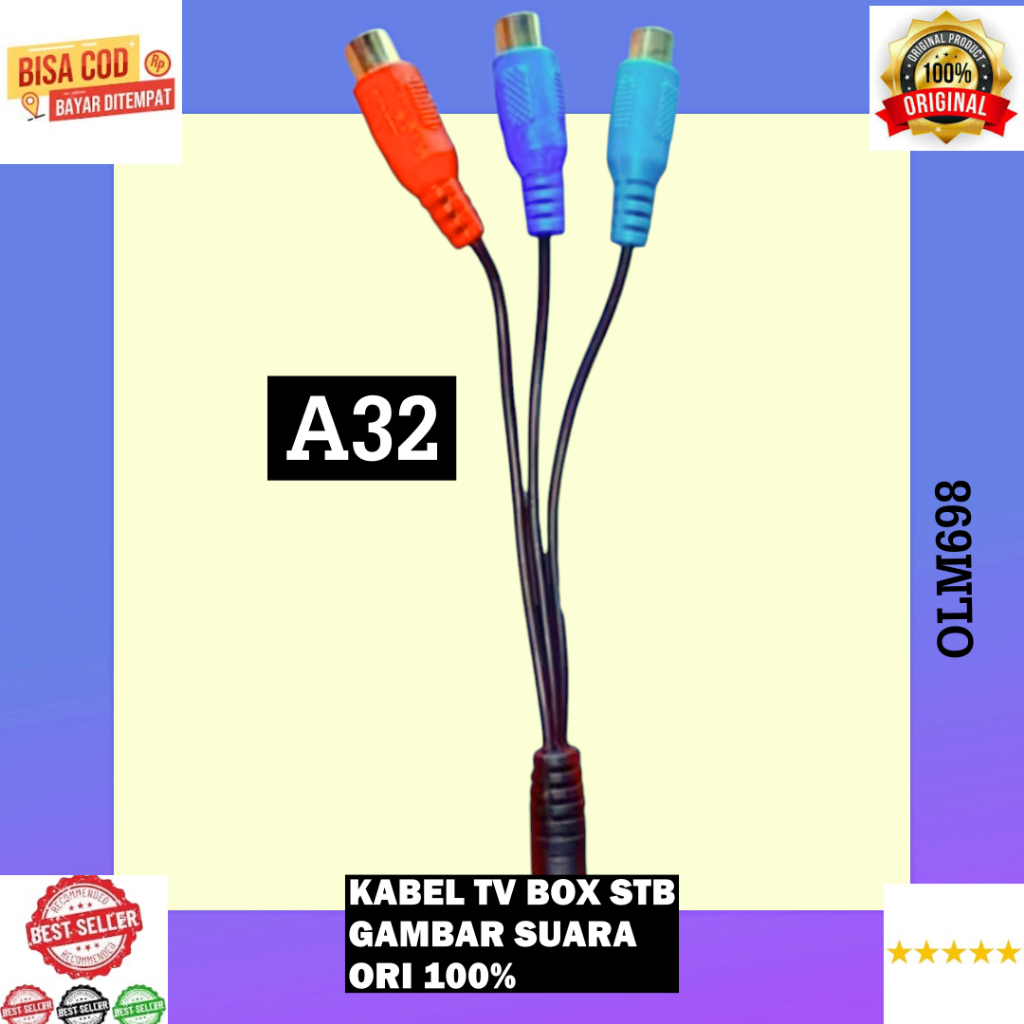 A32 KABEL 3 RCA RGB VIDEO LED TV BOX STB FEMALE CEWE AUX COWO 3 GARIS GAMBAR AUDIO KONEKTOR 3,5 3.5 
