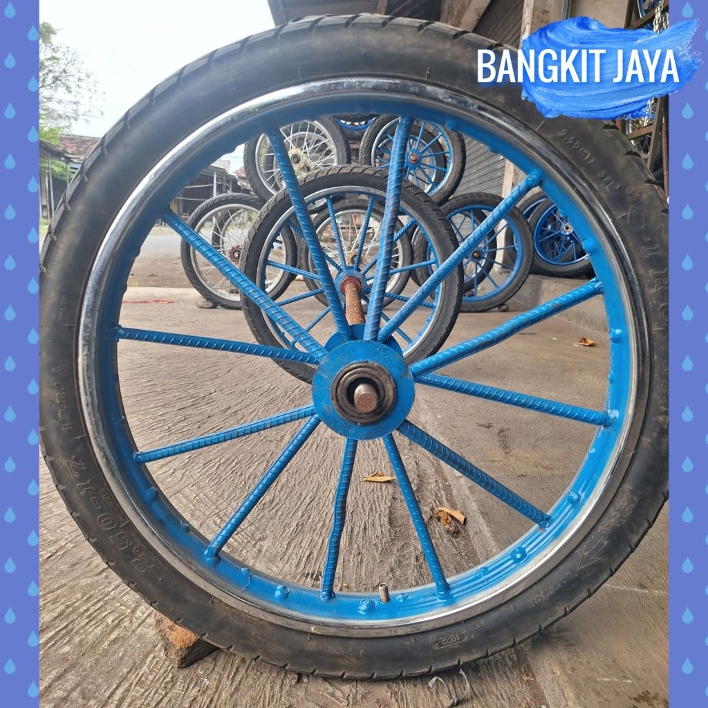 Roda Gerobak Besi Ulir Ring 17 Lengkap As Panjang