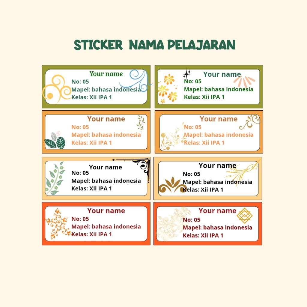 

Sticker Nama Pelajaran Glossy Murah Tema Ornamen