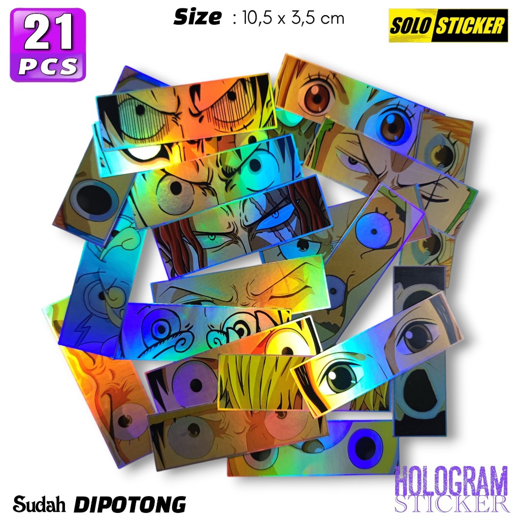 Sticker Aesthetic Pack Anime Mata One Piece 21 pcs Hologram Waterproof untuk Sticker Laptop Casing
