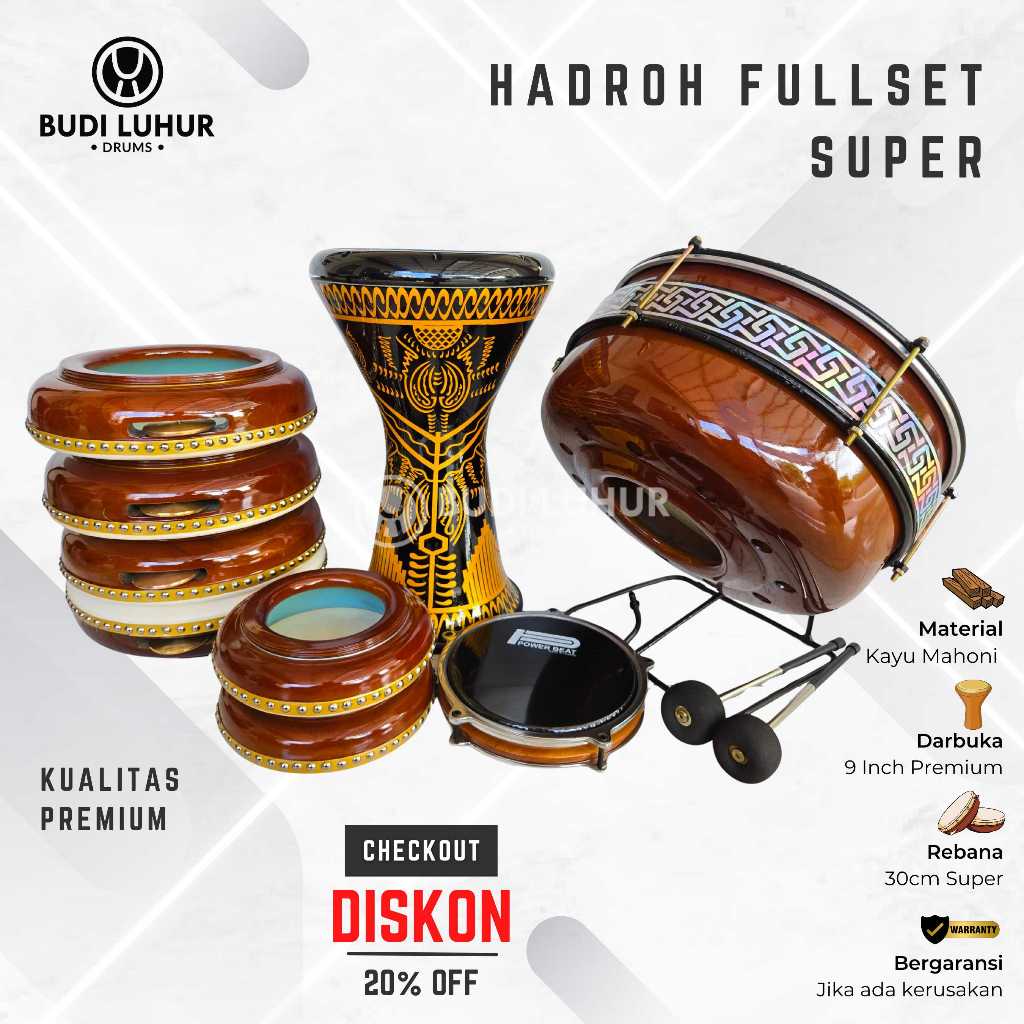 Alat Musik Hadroh Fullset Super Polos Asli Jepara Rebana Habib Syeh Lengkap Berkualitas Bergaransi