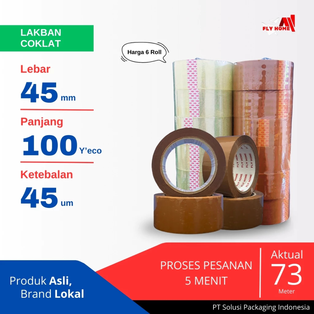 

Lakban Bening Promo Murah Berkualitas 1 Slop isi 6 Pcs Lakban Coklat Merk MPI / FLY HOME