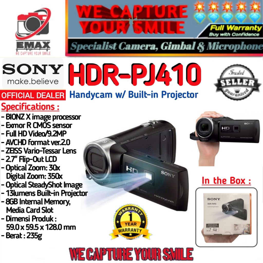 SONY HDR-PJ410 Camcorder Sony PJ410 Handycam Sony PJ410 Built-in Projector Camera Sony PJ410 Kamera 