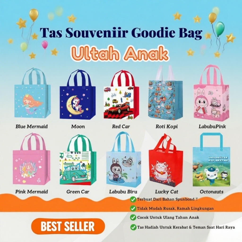 

Tas Ulang Tahun Anak"/tas bekal Tebal/Souvenir/Tas Hadiah Ultah/Goodiebag Motif Kartun/Tas termurah