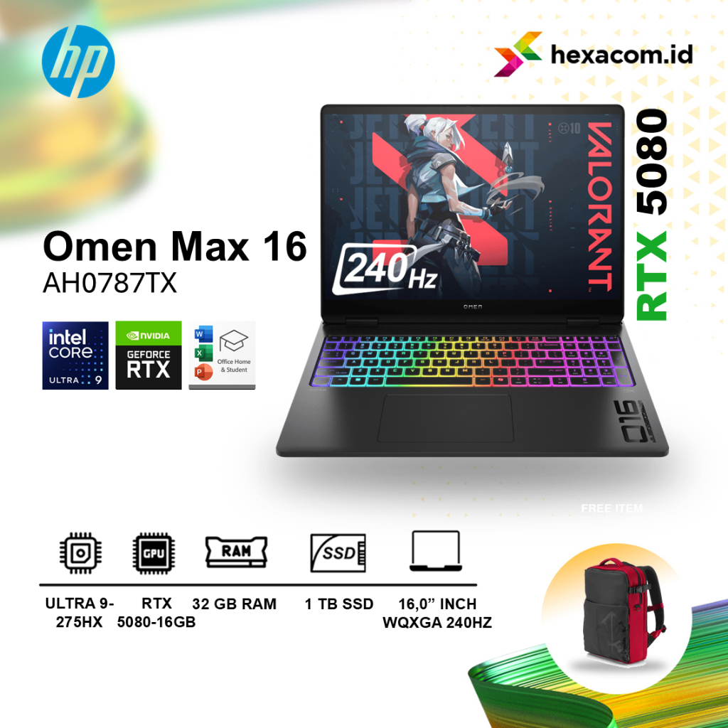 HP Omen Max 16 ah0787TX Ultra 9 275HX RTX 5080 RAM 32GB SSD 1TB 16" inch WQXGA 240HZ