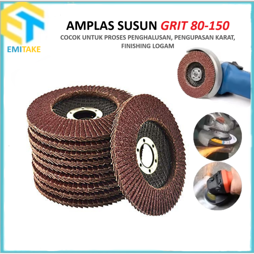 Amplas Susun Bulat 4" Inch 100mm Flap Disc Grit 80 100 120 150 Mata Gerinda Poles Besi Logam Karat