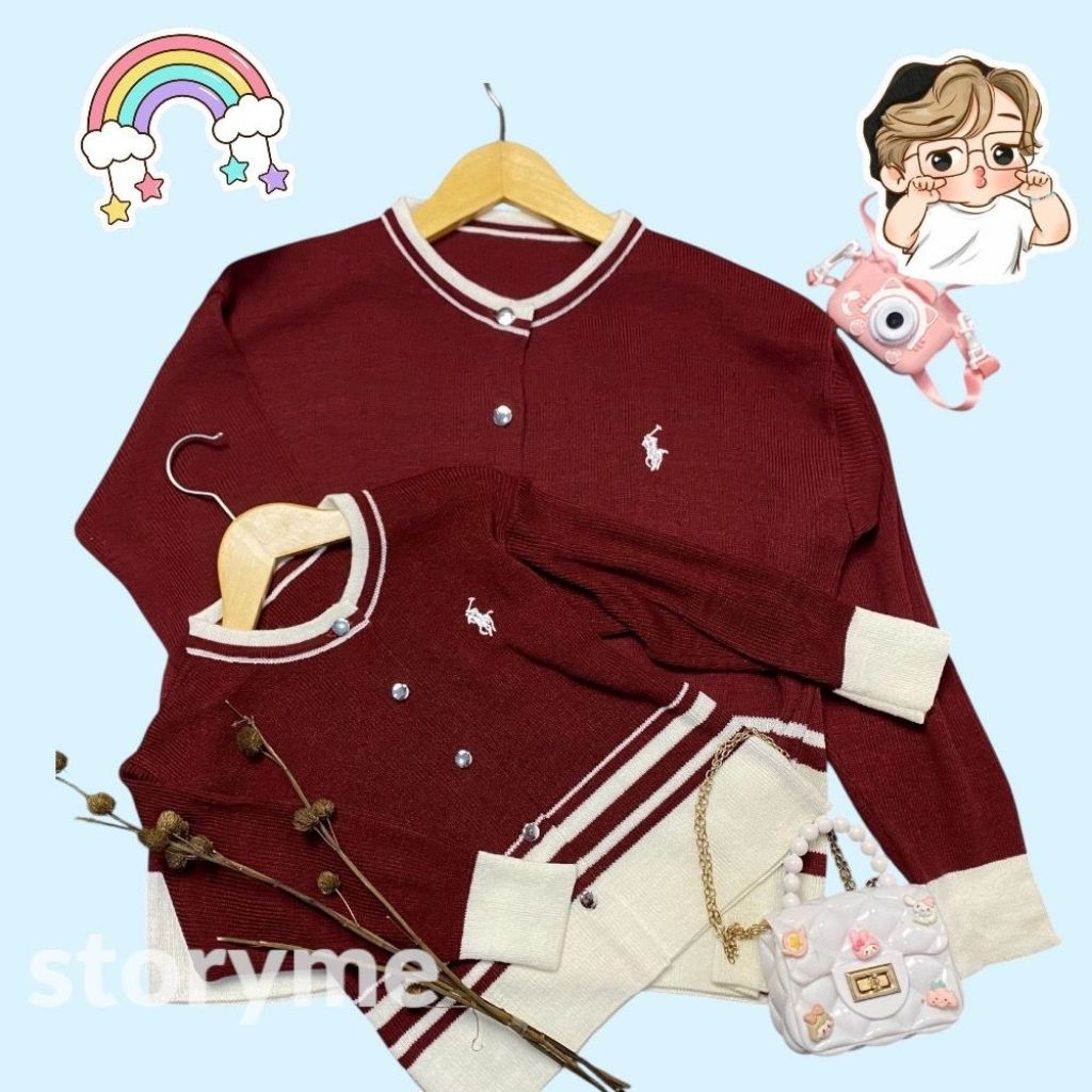 Cardigan Couple Motif Polo Salur Ibu Dan Anak Perempuan Bahan Rajut Acrylic