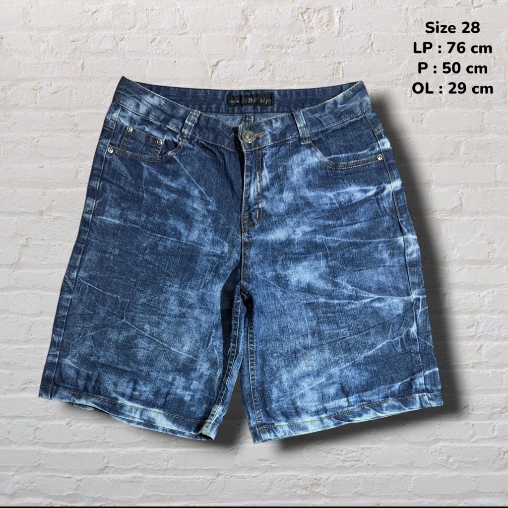 Size 28 Celana Pendek Shortpants Jeans Blue Washed Fading    Second Preloved #CP62