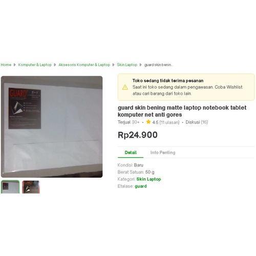 

guard skin bening matte laptop notebook tablet komputer net anti gores