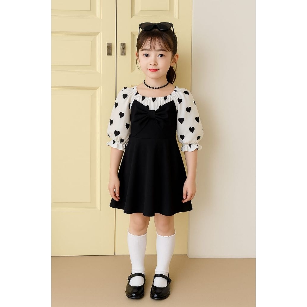 Dress Sabrina Love Kid Baju Anak Korea Lucu Model Off Shoulder Gaun Pantai Dan Jalan Anak Usia 5-8 T