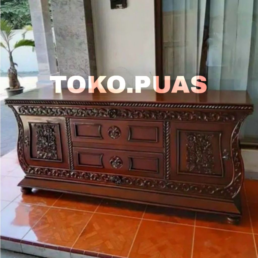 BUFET TV KAYU JATI / BUFET TV BIOLA KAYU JATI UKIRAN JEPARA