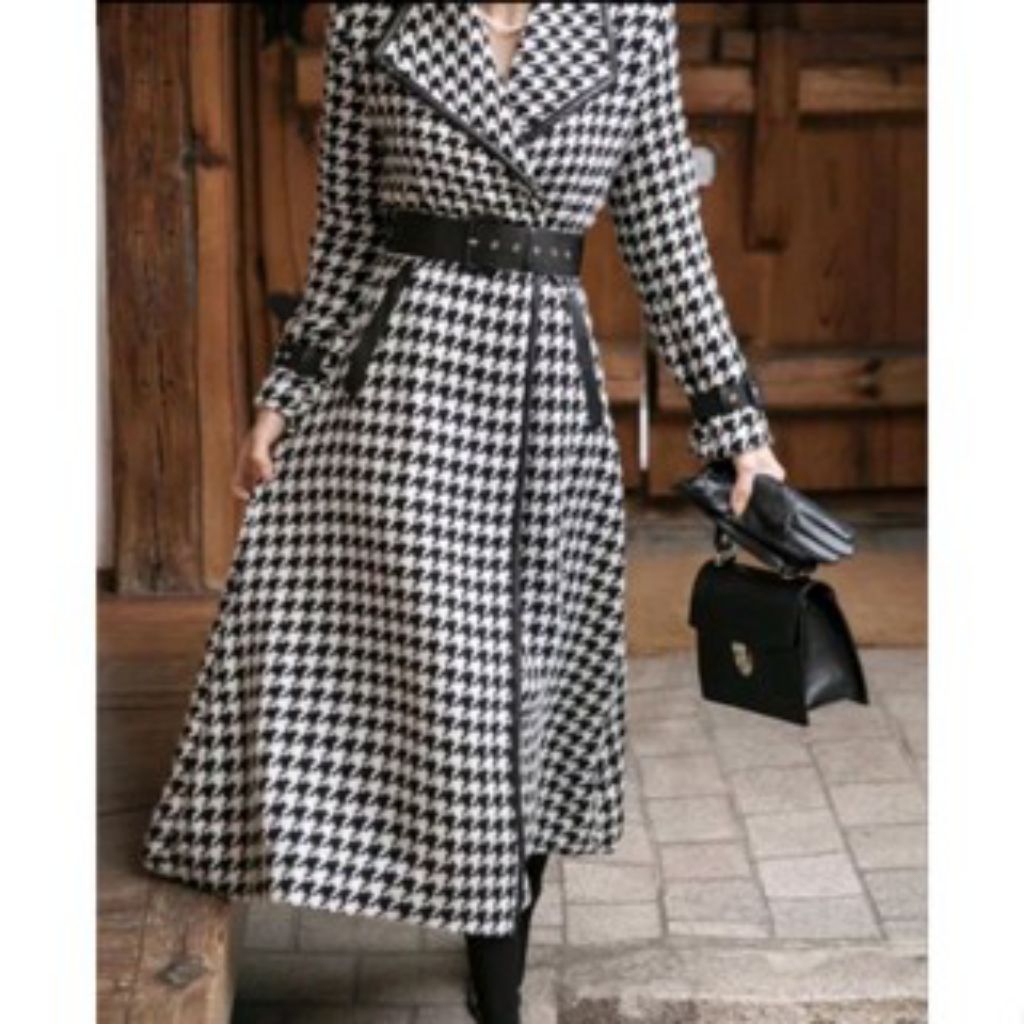 houndstooth taglabel coat with belt