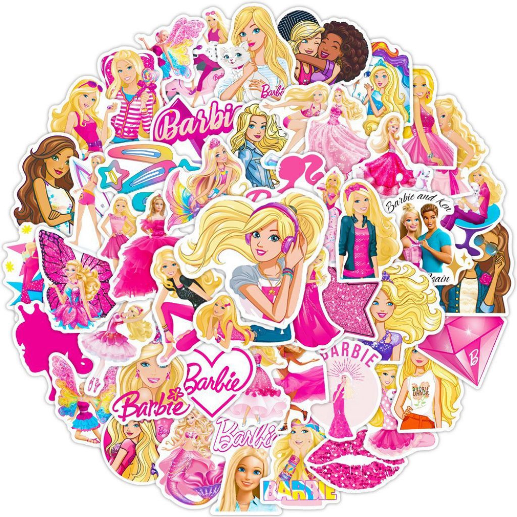 

[50 Pcs] DECO STICKER | STICKER DIY | JURNAL AESTHETIC [DS108] Barbie baru untuk koper, buku catatan, gelas air, mobil listrik, dan gambar kartun anak-anak hp laptop Tumbler