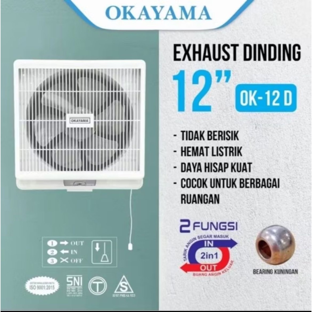 Okayama OK-12D Hexos 12inch Exhaust Fan Dinding Murah Bergaransi