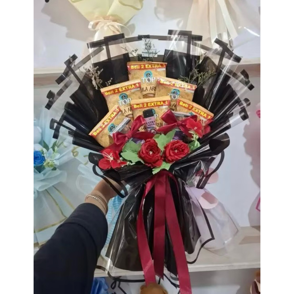 refensi buket roko 2 + coffe instant 6 + bunga