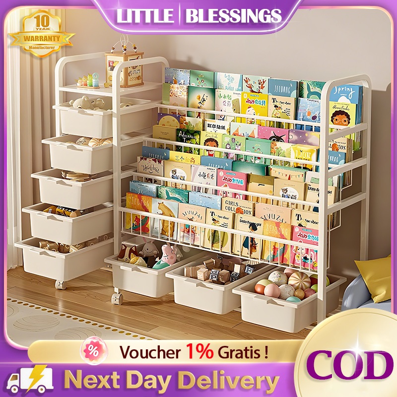 Rak Buku Susun Serbaguna Tempat Rak Buku Anak Rak Portable Roda Rak Mainan Rak Roda Toy Storage