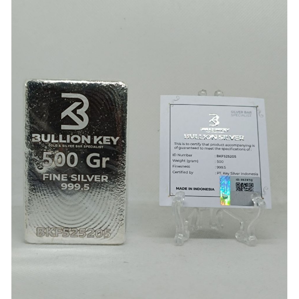 "Bullion Key Silver Perak Murni Batangan 999.5% Sertifikat Investasi Emas Perak 10g 25g 50g 100g 250