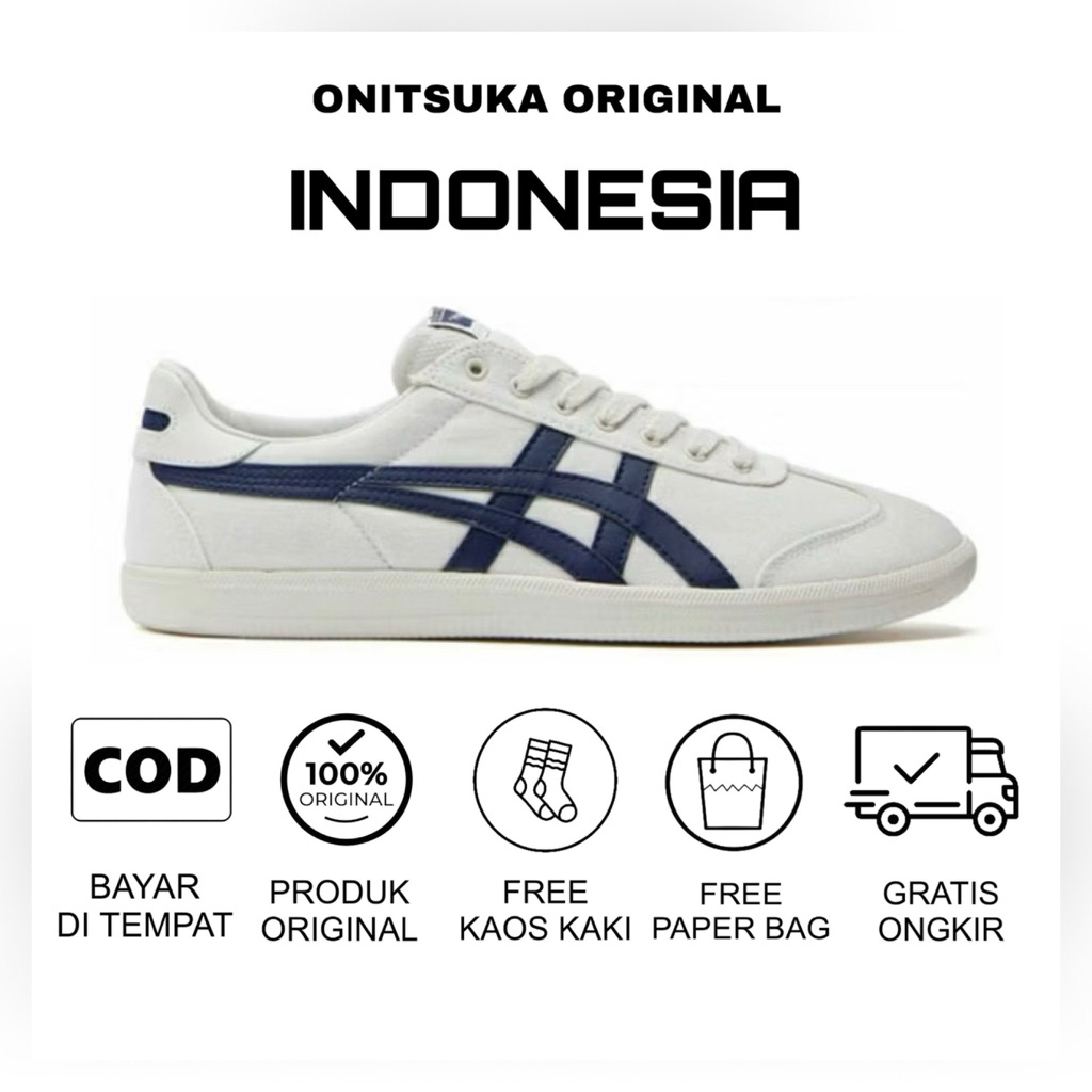 Sepatu Onitsuka Tokuten Cream Navy Kanvas Tali sepatu pria/ sepatu wanita/ sepatu sneakers