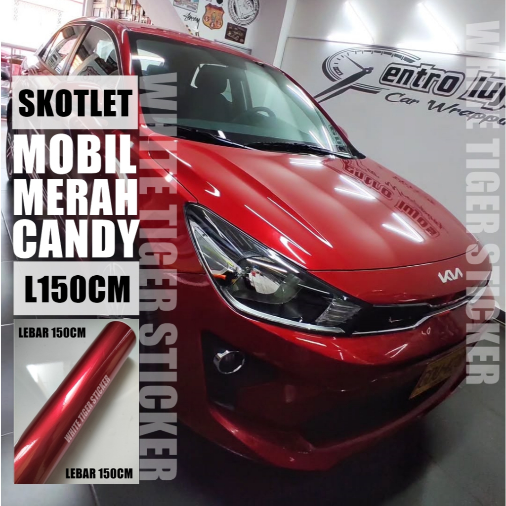 SLOTLET STIKER MOTOR MOBIL MERAH METALIK CANDY LEBAR 150CM SCOTLITE MOBIL MERAH CANDY SKOTLET MERAH