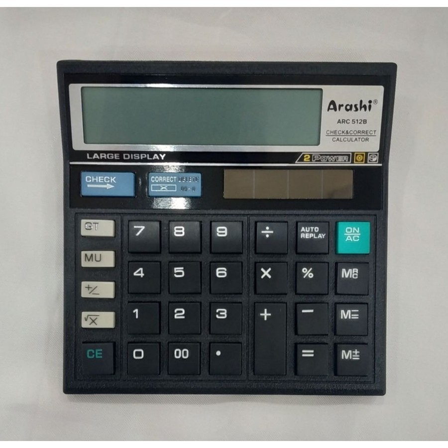 

Arashi Calculator ARC 512B - Kalkulator - 12 digits - Two way power - Solar - Baterai - Check - Correct - Hapus - Layar Besar - Awet - Tahan Lama