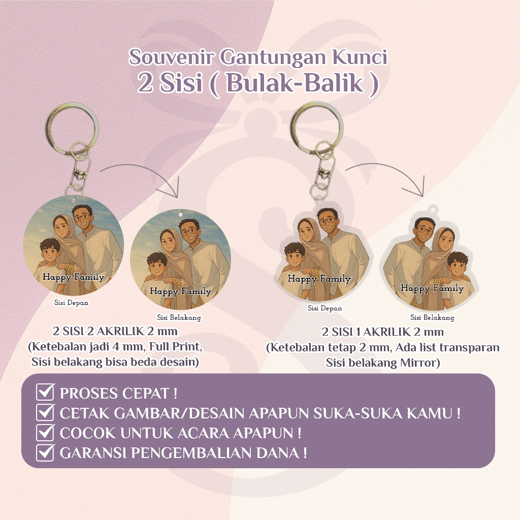 50 Pcs Gantungan Kunci Custom 2 sisi -  Souvenir Unik Bisa Request Desain, Tulisan, Kertas, Cetak UV