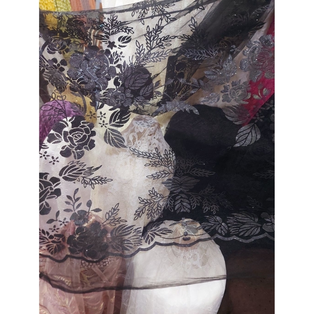 kain tile gliter premium  - kain tile gliter kebaya  - kain tile gliter antik - kain tile (hitam) dr