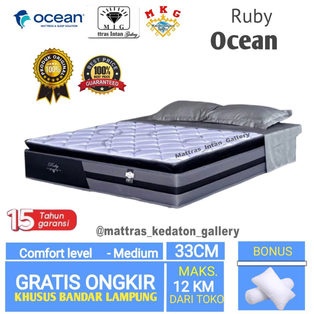 Kasur Ocean Springbed Ruby Natural latex T33 Cm - kasur spring bed ocean Spring bed size 160 - 180 b