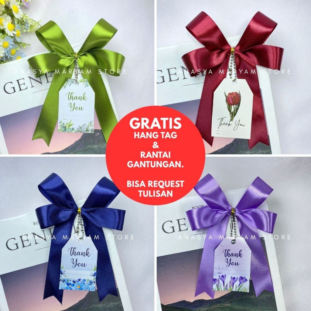 

Pita Satin Hampers Siap Pakai Untuk Berbagai Acara Plus Hang Tag / Pita Eid Single 12x14/Pita Souvenir Hampers Nikahan