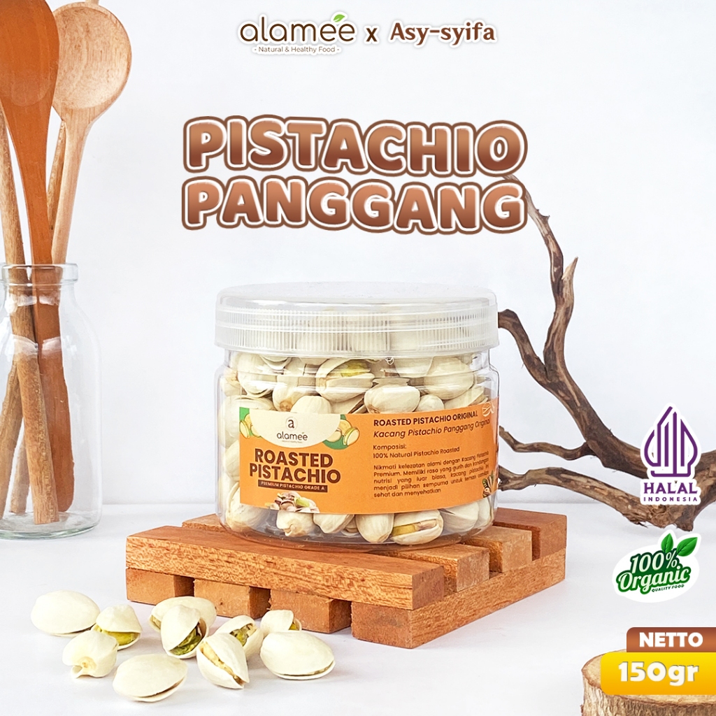 

ALAMEE Roasted Pistacio Kacang Pistachio Premium 150gr Fustuk Panggang Organic Dalam Cangkang Renyah