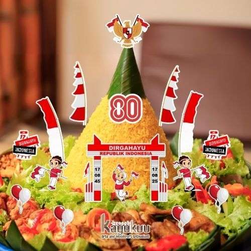 Kreasikayukuu Topper Kue Nasi Kuning Tumpeng 17 Agustus - Dekor Kemerdekaan Meriah