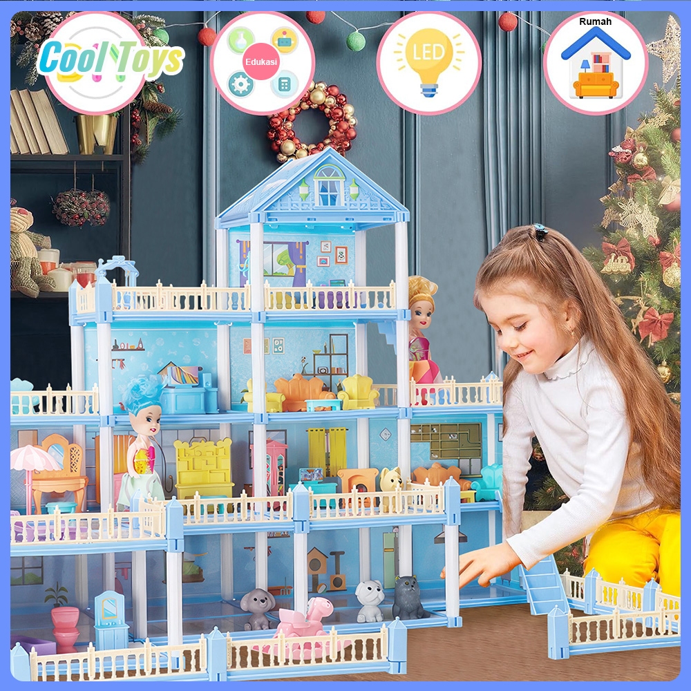 

Mainan Anak Perempuan Rumah Boneka DIY Doll House 3D Princess Big Pink Villa