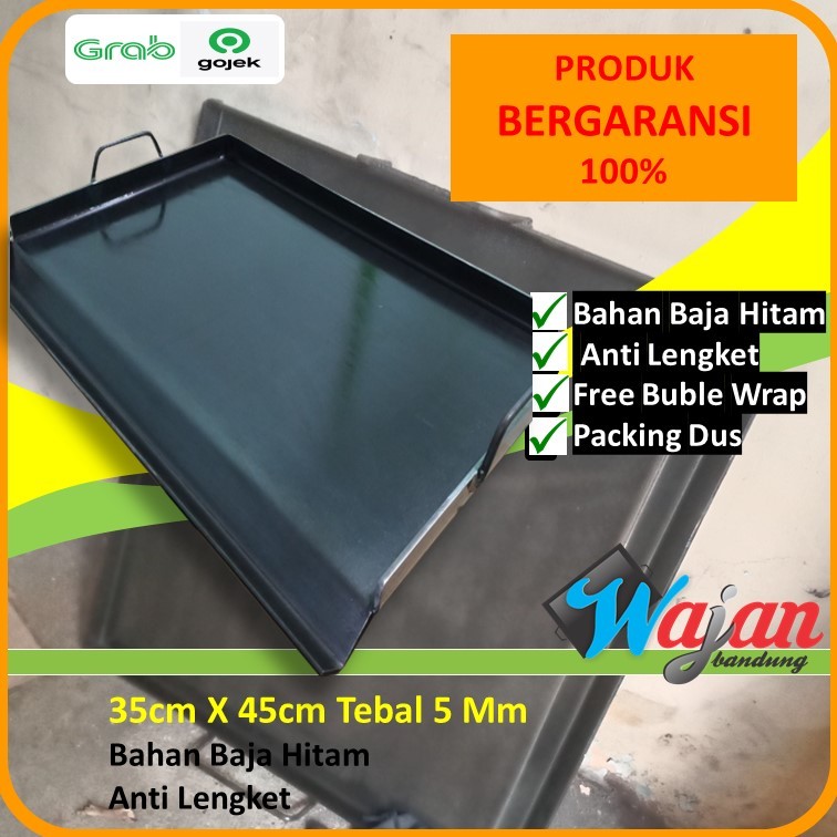 Wajan Plat Datar Baja Hitam Roti John Sosis Bakar Kebab Plus Pembuangan ukuran 35x45 tebal 5mm