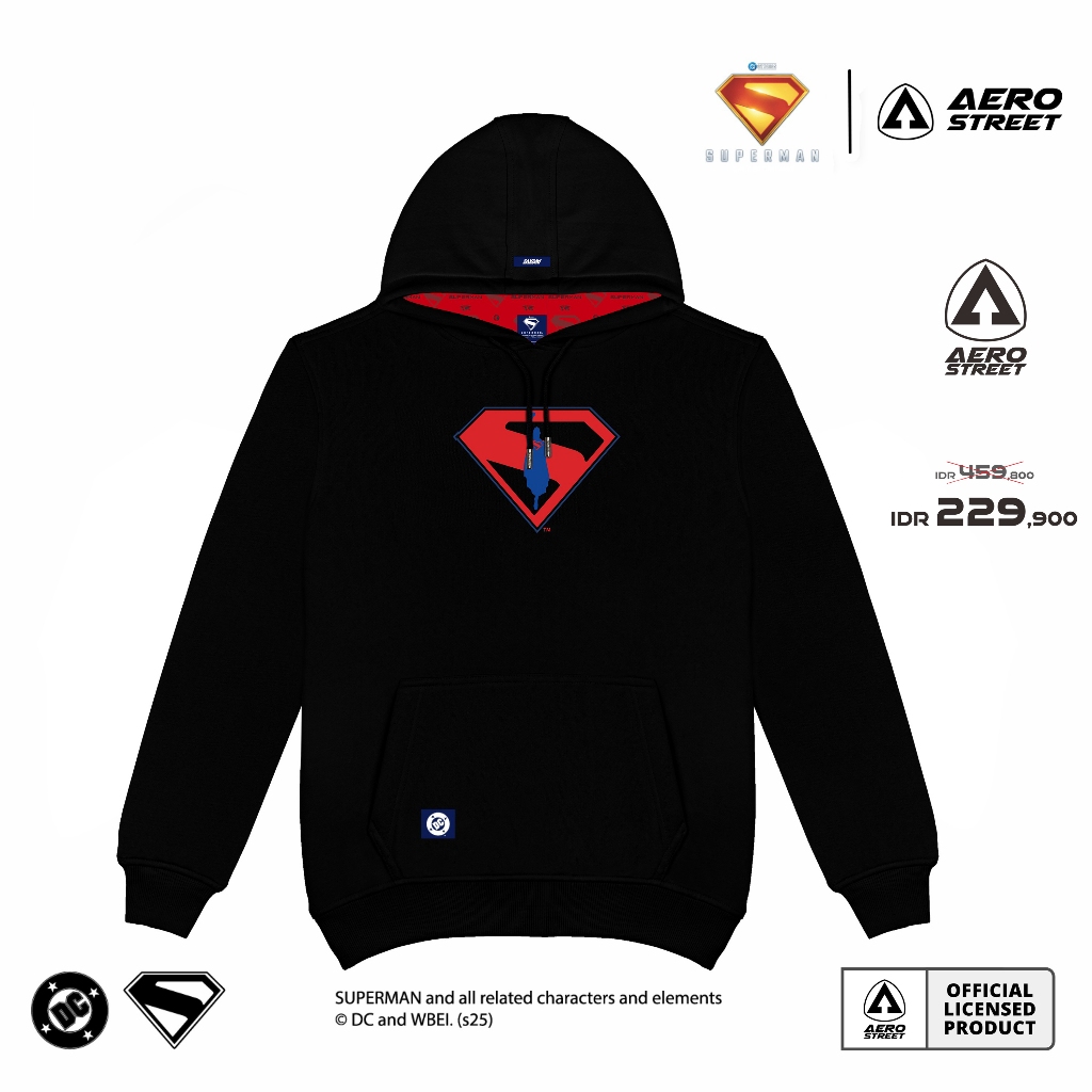 Aerostreet Super Logo Hoodie Unisex Hitam Jaket Sweater Pria Wanita Streetwear Sporty Lembut Nyaman