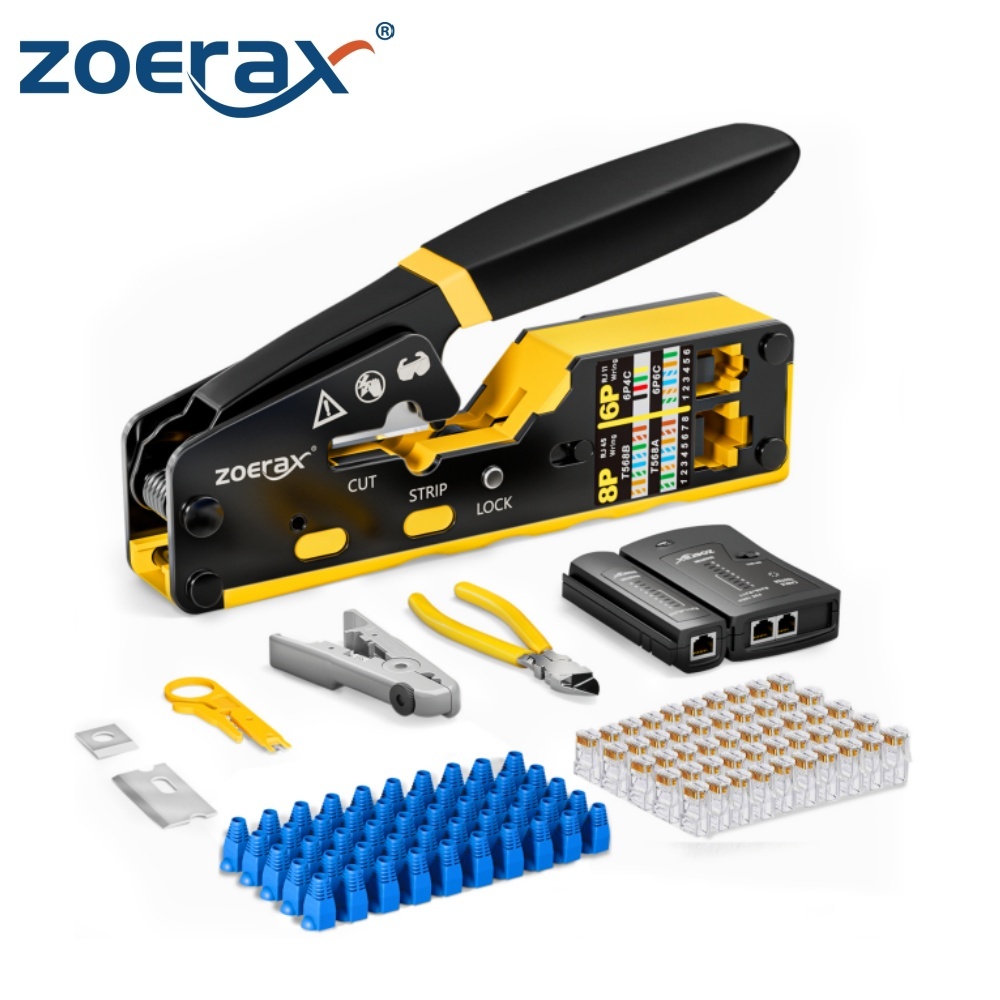 Sinarterang3 Zoerax Rj45 Kit Alat Crimping, Kit Peran Alat Crimping Jaringan Dengan Penguji Kabel,