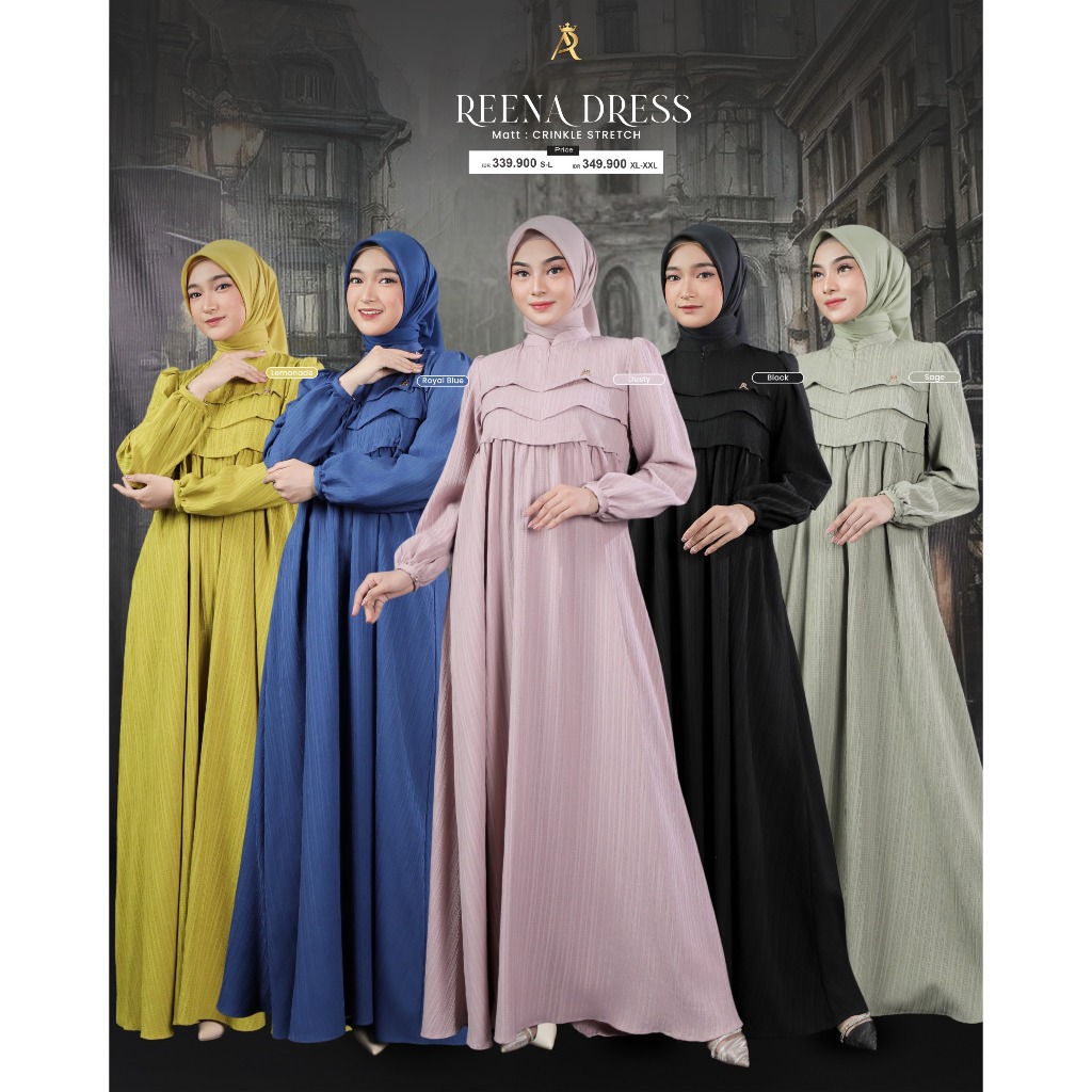 Reena Dress Crinkle Stretch Gamis Polos Simple Mewah By Arrafi