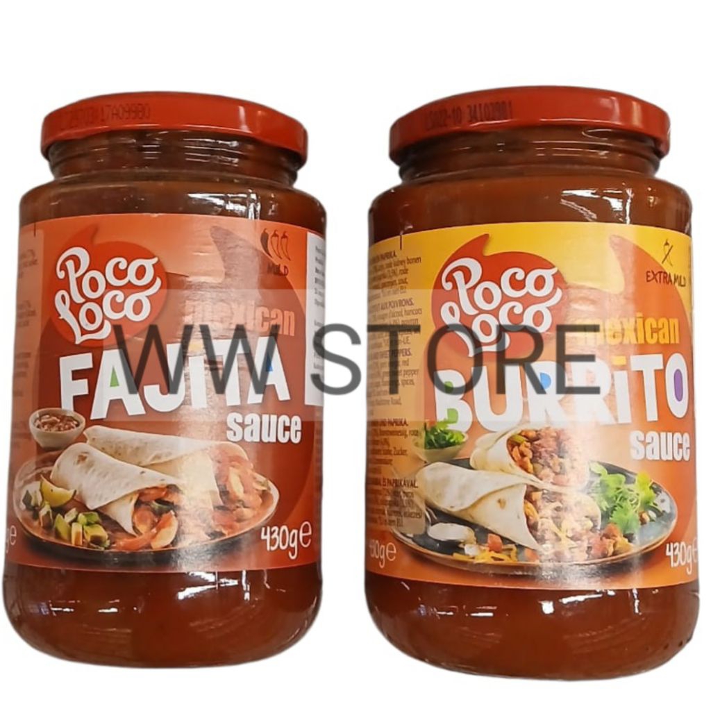 

Saus tomat Belgium Poco Loco mexican Extra Mild BURRiTO / Mild FAJiTA cooking sauce 430g