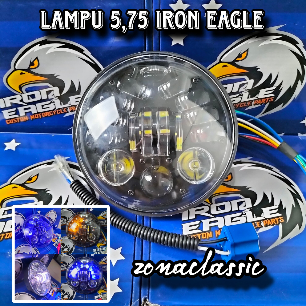 Lampu Depan 16 LED Daymaker 5,75 Inch Bisa Senja Biru dan Putih Fungsi Sein iron eagle