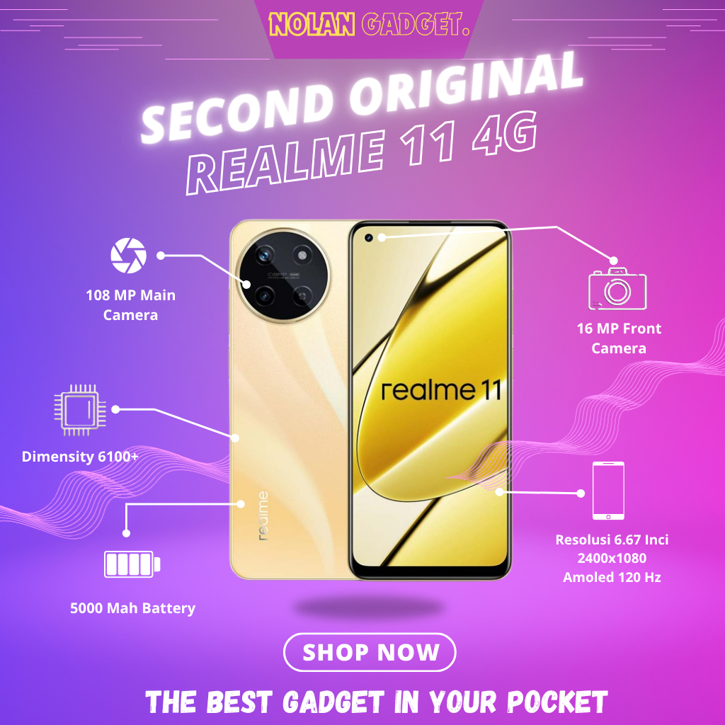 REALME 11 4G RAM • 8/256 GB • BERGARANSI RESMI INDONESIA FULLSET SECOND NOLAN GADGET