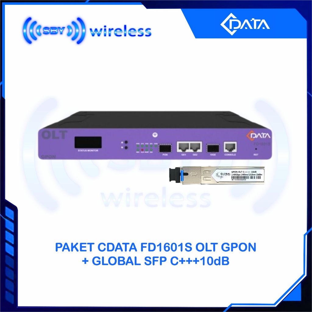 PAKET CDATA FD1601S OLT GPON + GLOBAL SFP C+++10dB