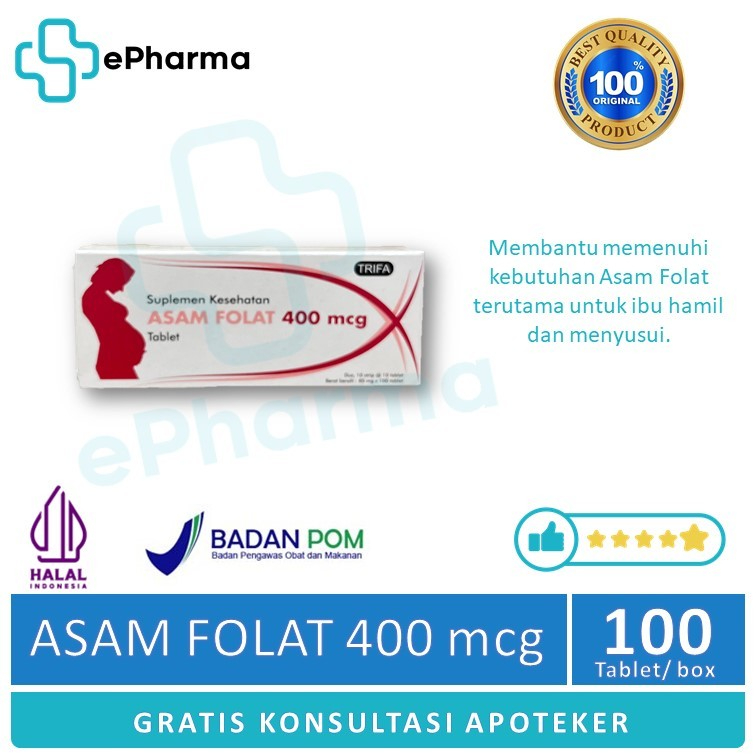 Asam Folat 400 Mcg Box | Memenuhi Kebutuhan Asam Folat untuk Ibu Hamil dan Menyusui
