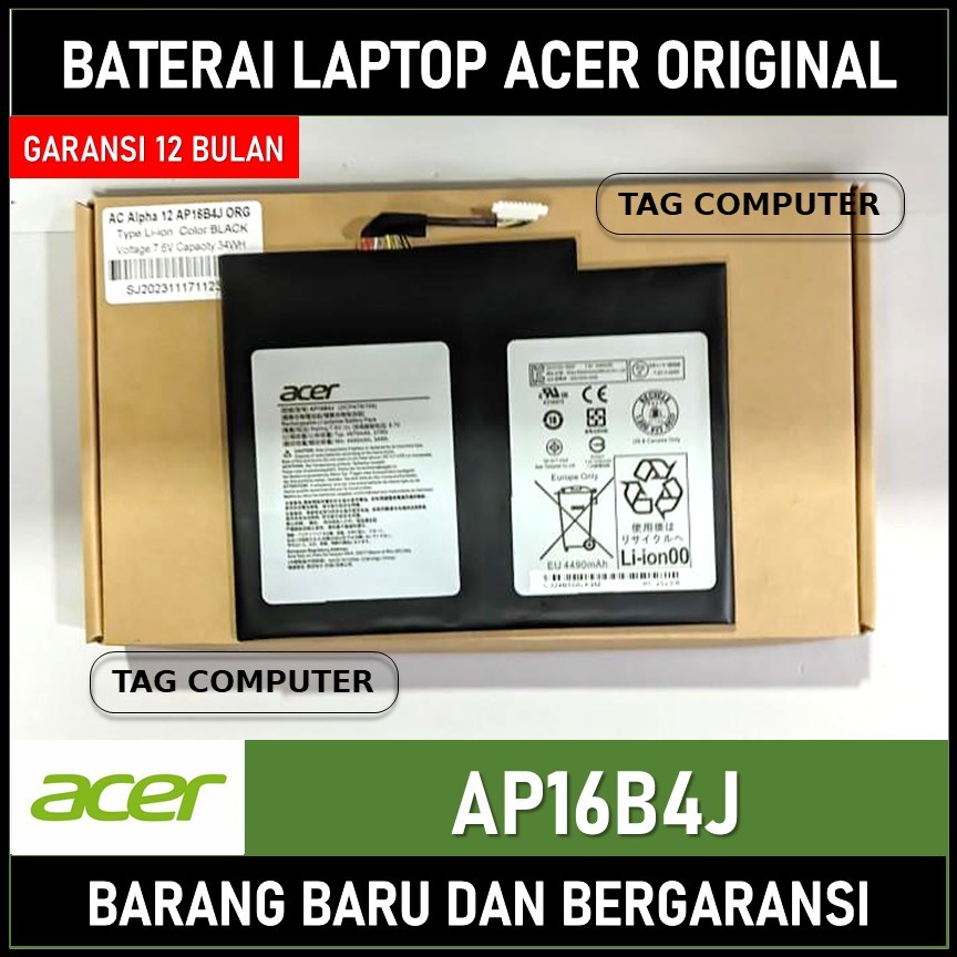 BATERAI LAPTOP ACER ASPIRE SWITCH ALPHA 12 SA5-271 SA5-271P N16P3 N17P5 SW512 AP16B4J ORIGINAL