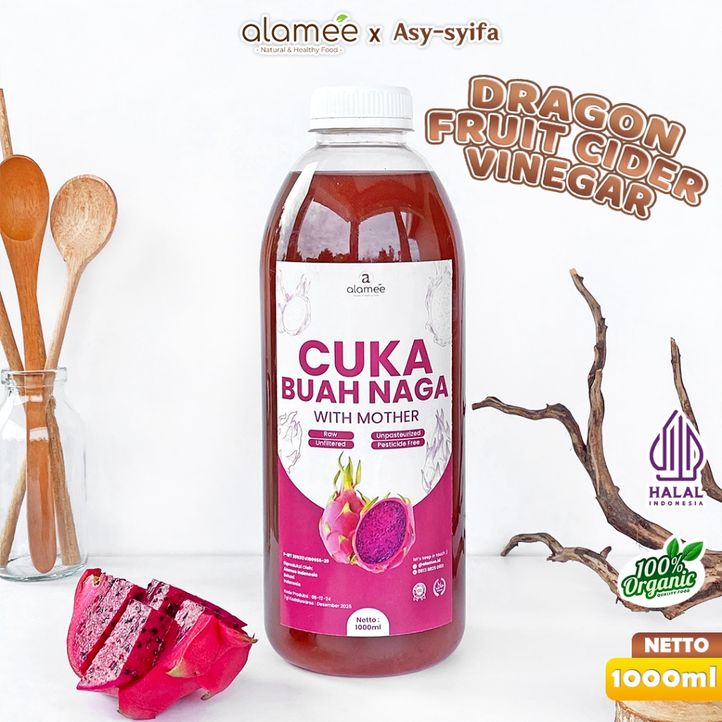 

ALAMEE Cuka Buah Naga Organik Dragon Fruit Cider Vinegar With Mother Fermentasi Probiotik 1000ml