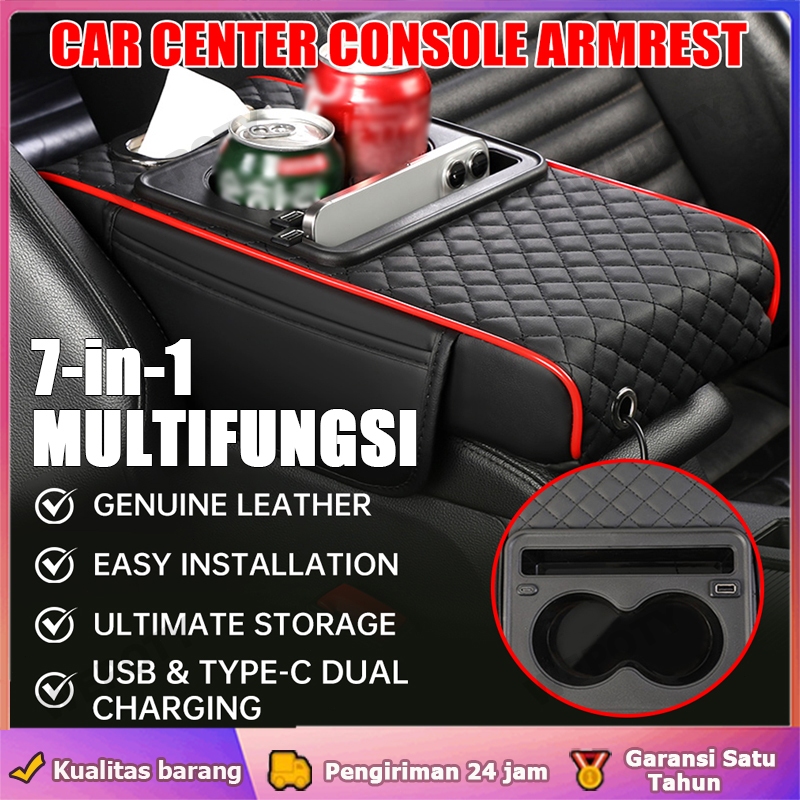 Basirguay - Universal Armrest Box Mobil 7 in 1 Premium Console Box Organizer Kulit