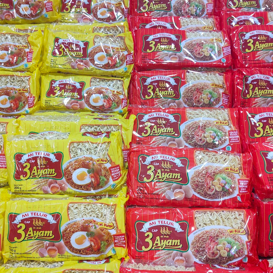 

Mie Telor cap 3 AYAM 1 dus isi 20pcs x 200gr varian Kuning / Merah