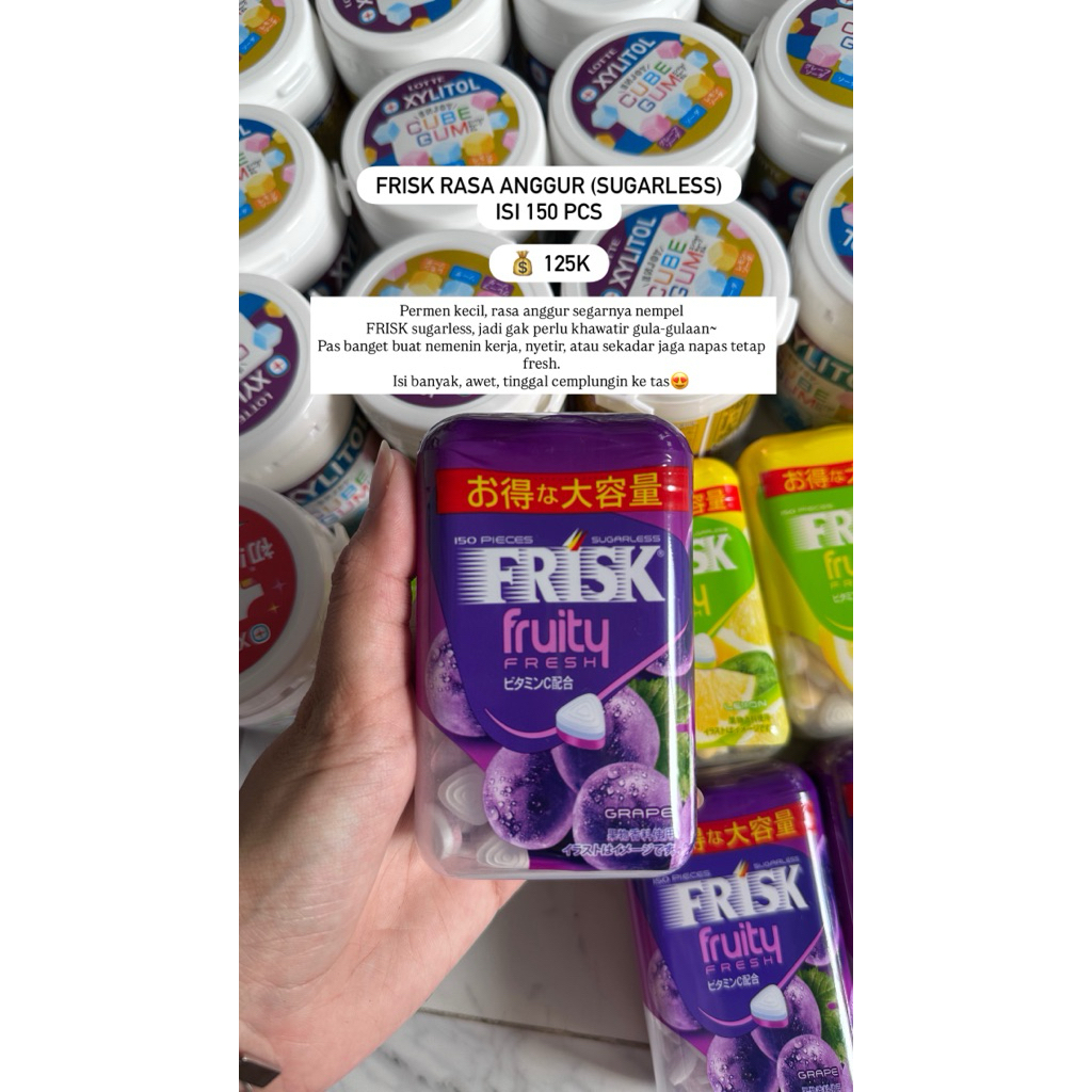 

FRISK Lemon / Grape Sugarless 150pcs | Permen Jepang Tanpa Gula | Mint Segar |Permen Jepang
