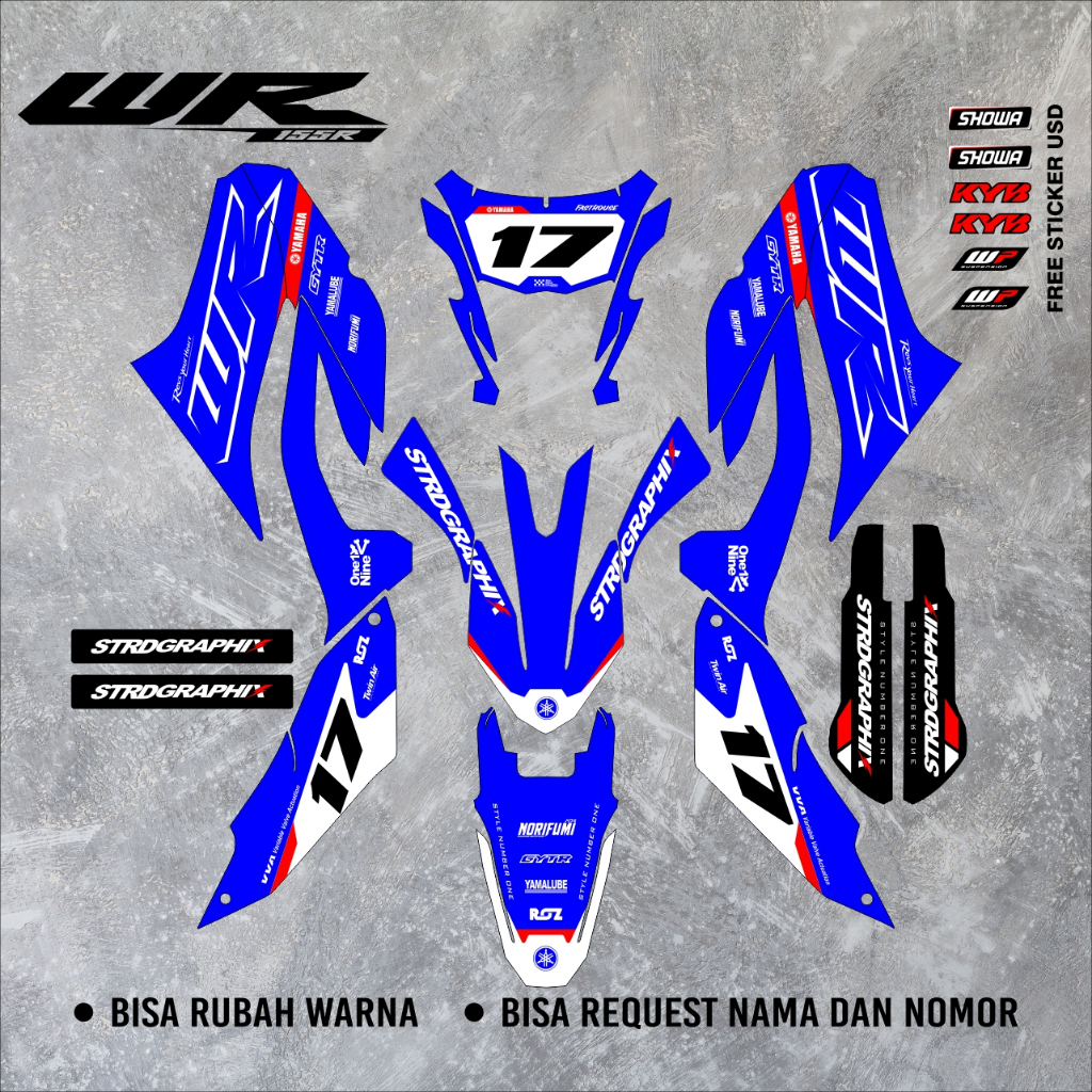DECAL YAMAHA WR 155 FULL BODY PREMIUM WARNA BIRU Bebas Custom Variasi V2 74