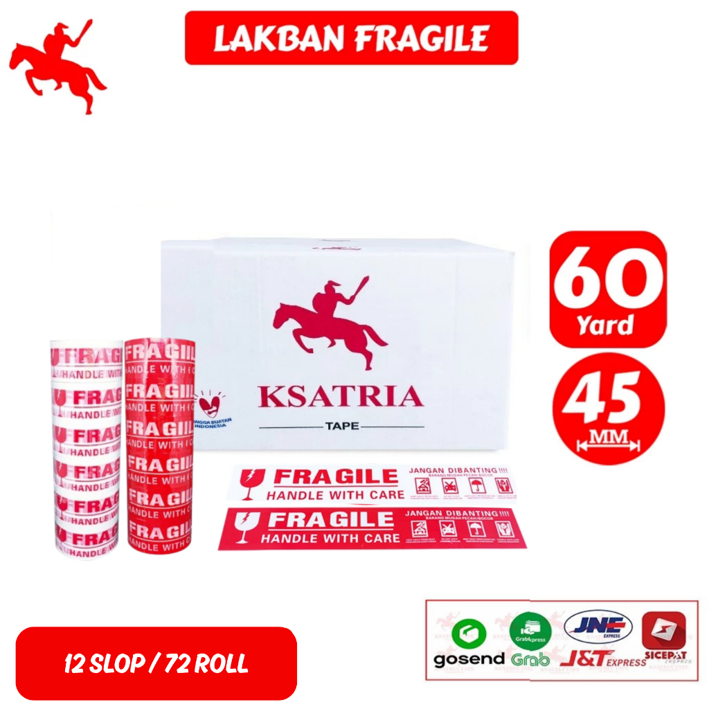 

1 DUS OPP Tape / Lakban Fragile KSATRIA Tape 45mm x 60 Yard