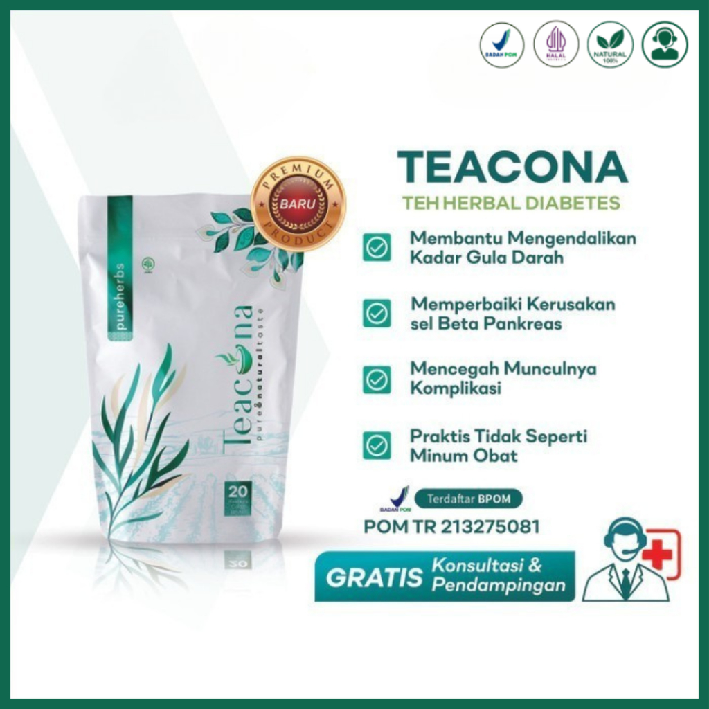 

Teh Hijau Herbal Diabetes Teacona Mencegah Asam Urat Kolesterol 20 Kantong