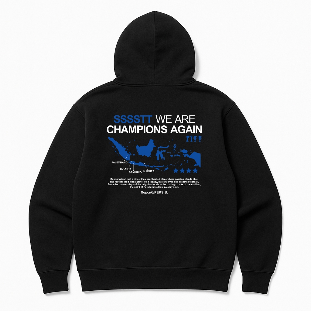 Maungbal - Hoodie SSSSTTT HITAM Champions again - Casual Football - Kaos Pria - Unisex Combed