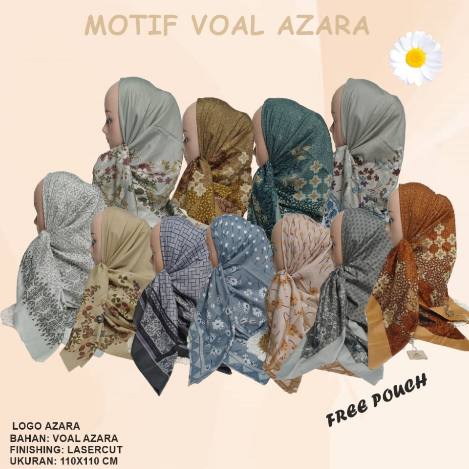 Hijab segiempat voal motif azara/segi empat motif voal AZARA